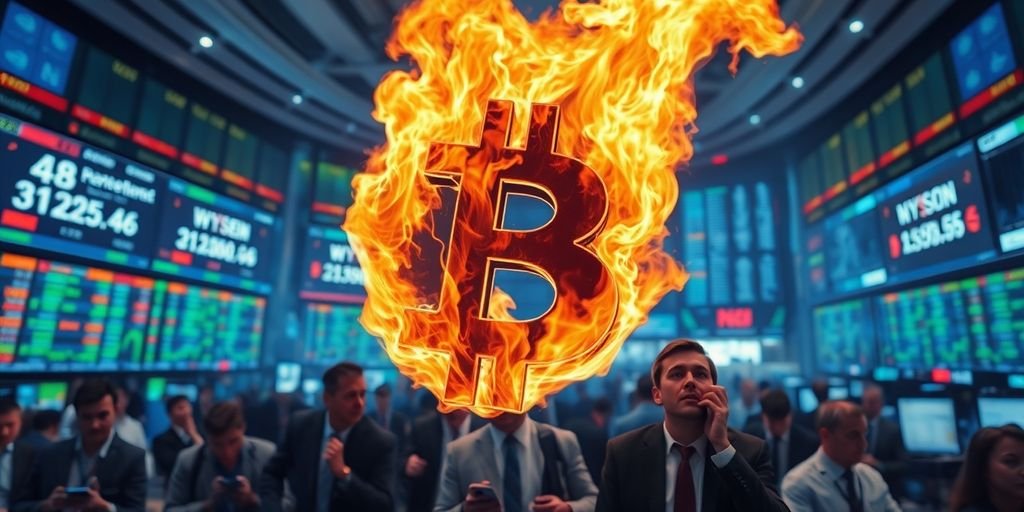 Mercato finanziario in crisi con simbolo di criptovaluta.
