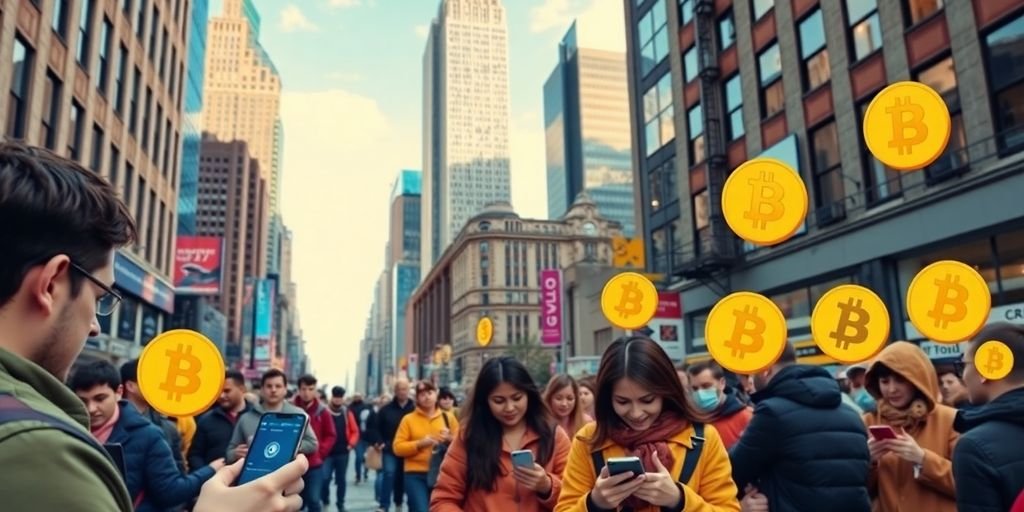 Persone a New York utilizzano criptovalute nei pagamenti.