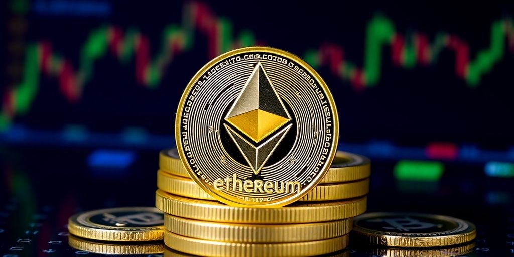 Monete di Ethereum su uno sfondo digitale.