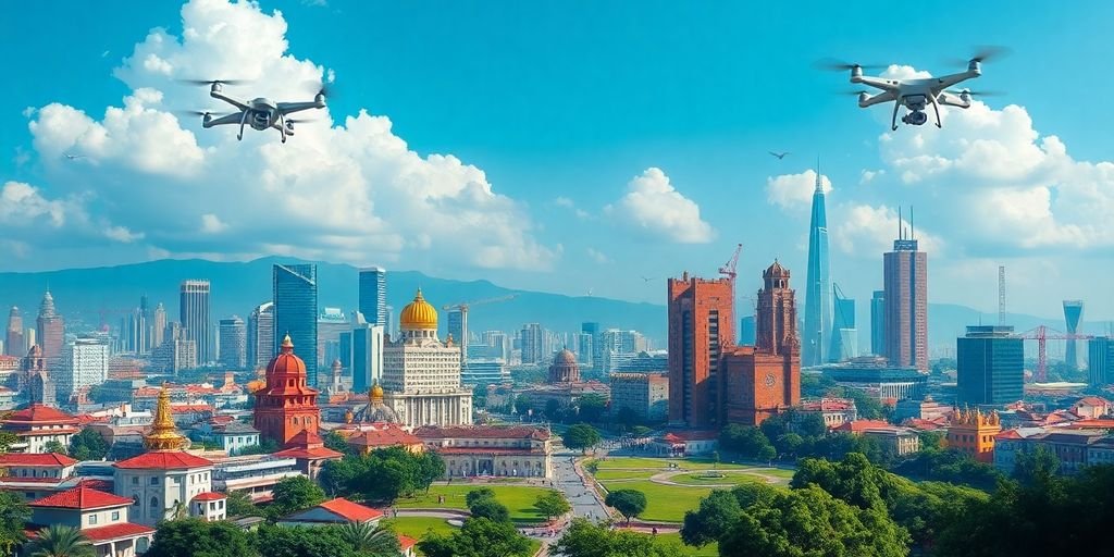 Città futuristica con architettura moderna e innovativa.