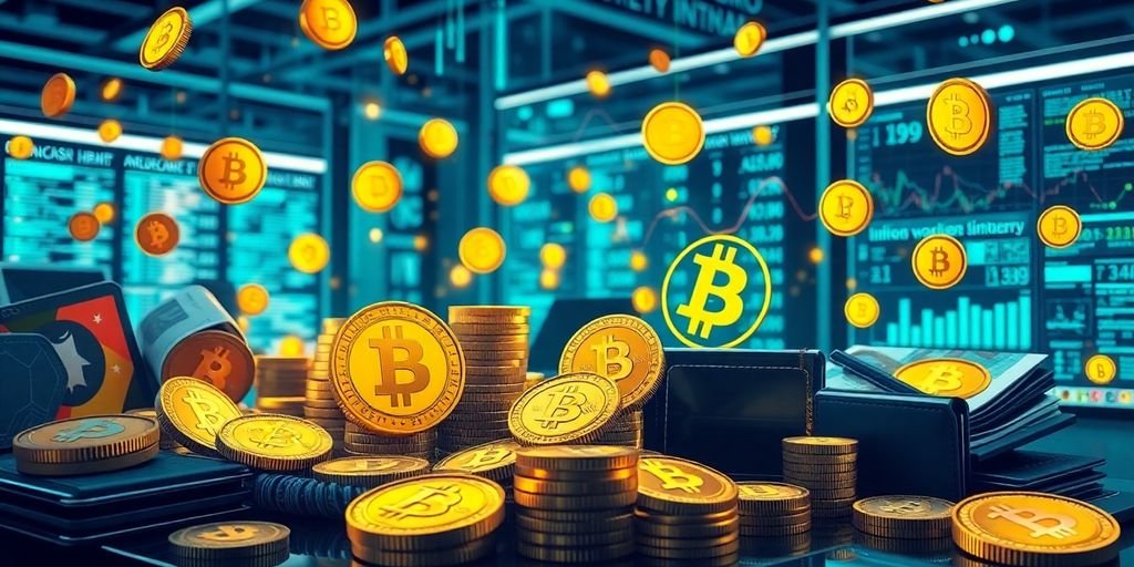 Varie criptovalute e portafogli digitali in un ambiente moderno.