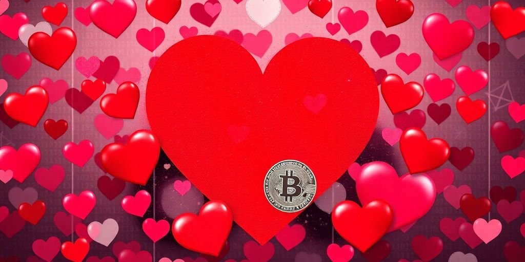 Immagine di truffe romantiche con simboli cripto.