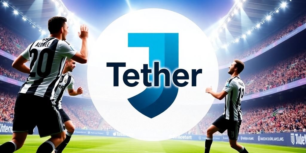 Giocatori della Juventus celebrano un gol con logo Tether.