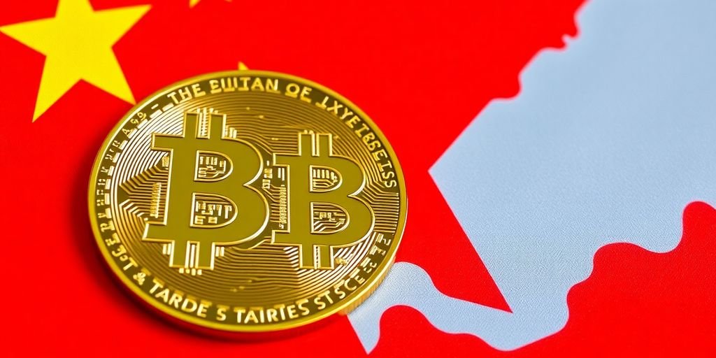 Bitcoin su sfondo della bandiera cinese.