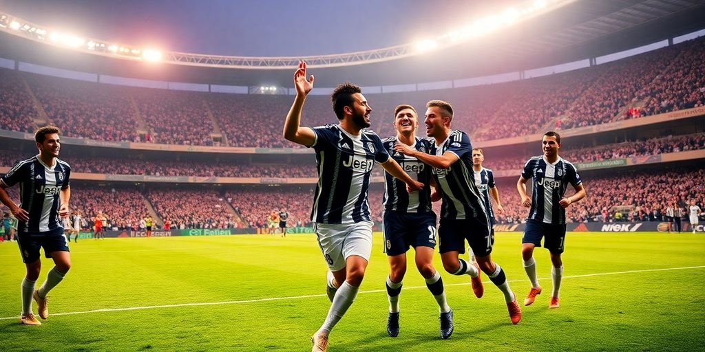 Giocatori della Juventus festeggiano un gol sul campo.